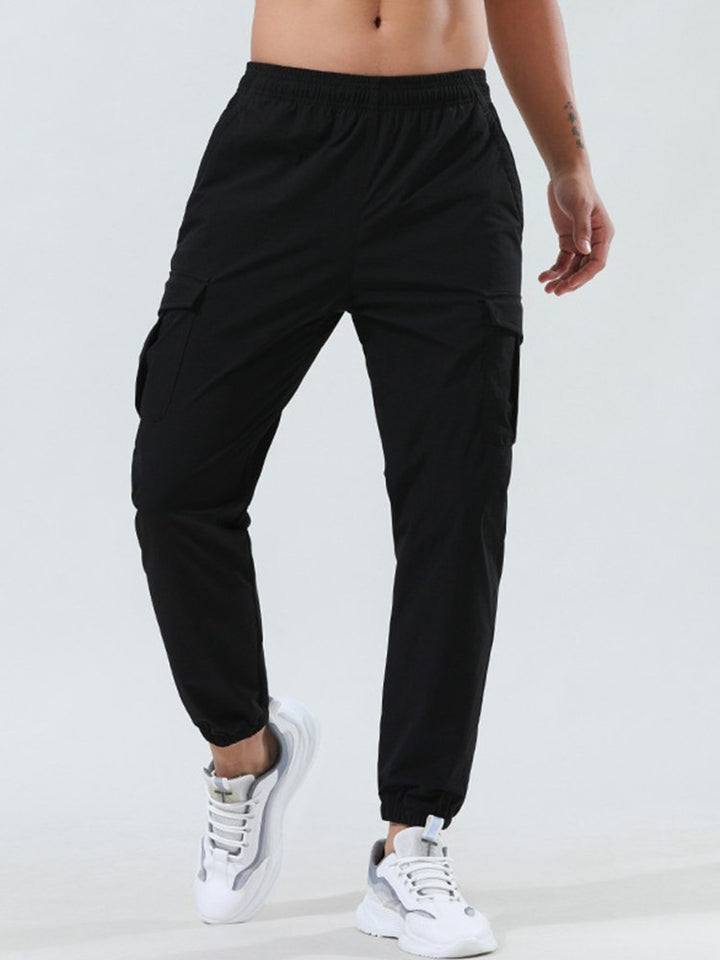 Pantalones de secado rápido para exteriores para hombre, pantalones holgados de tejido elástico con pies de viga, pantalones casuales de fitness