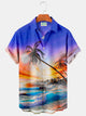Alohadaddy Hawaii Seaside Coconut Tree Ocean Wave Seaview Print Chest Pocket Shirt Plus Size Vacation Shirt