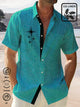 Alohadaddy Linen Green Geometric Stripe Print Chest Bag Shirt Plus Hawaiian Shirt