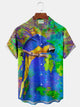 Alohadaddy Beach Vacation Parrot Art Oil Painting Men's Hawaiian Button Pocket Plus Size Shirt