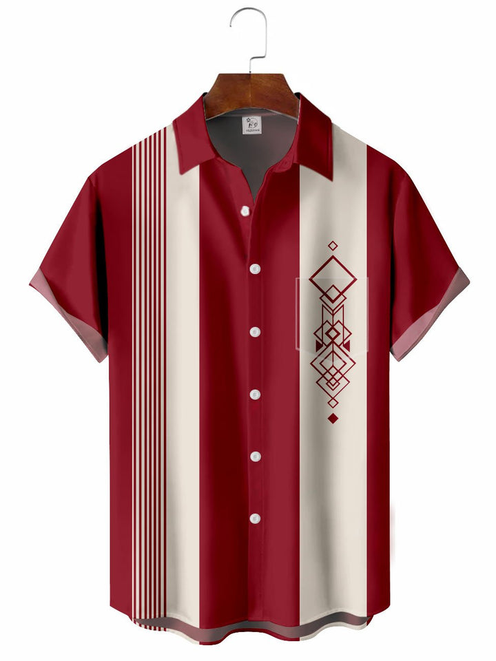 Camisa de bolos retro de los años 50 con estampado geométrico para hombre