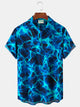 Alohadaddy Art Ombre Aurora Print Beach Men's Hawaiian Oversized Short Sleeve Shirt with Pockets