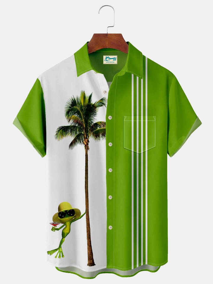 Camisa hawaiana con estampado de rana Alohadaddy para hombre, elástica, de talla grande, camisa con botones y bolsillo Aloha Camp