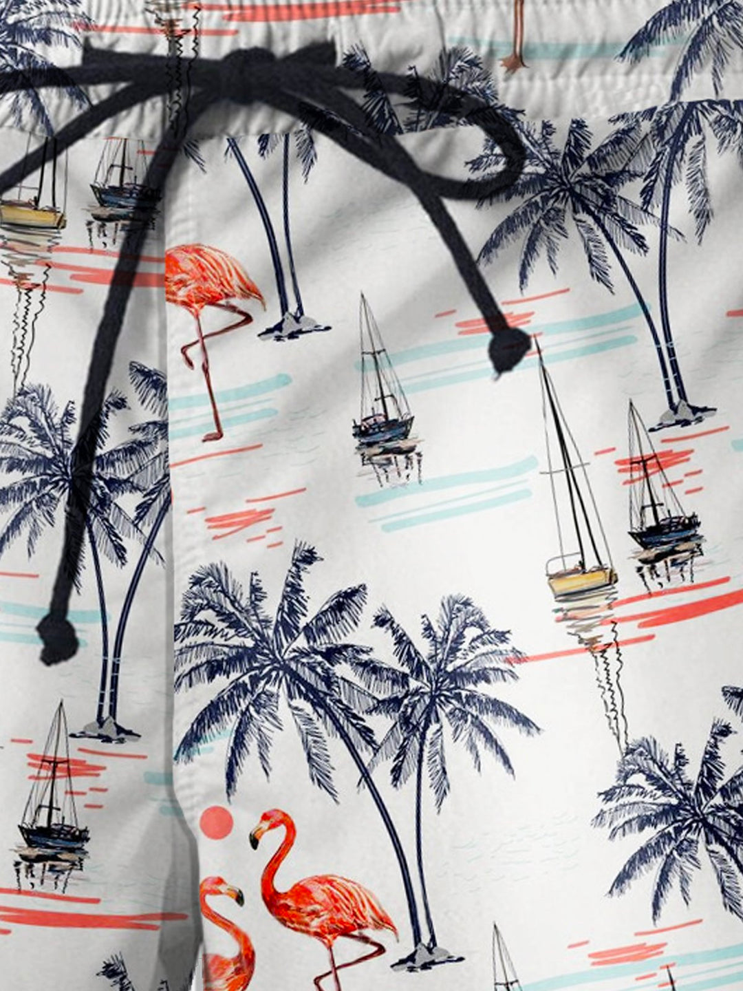 Pantalones cortos hawaianos con estampado de flamencos y cocoteros hawaianos para hombre, elásticos, de secado súper rápido
