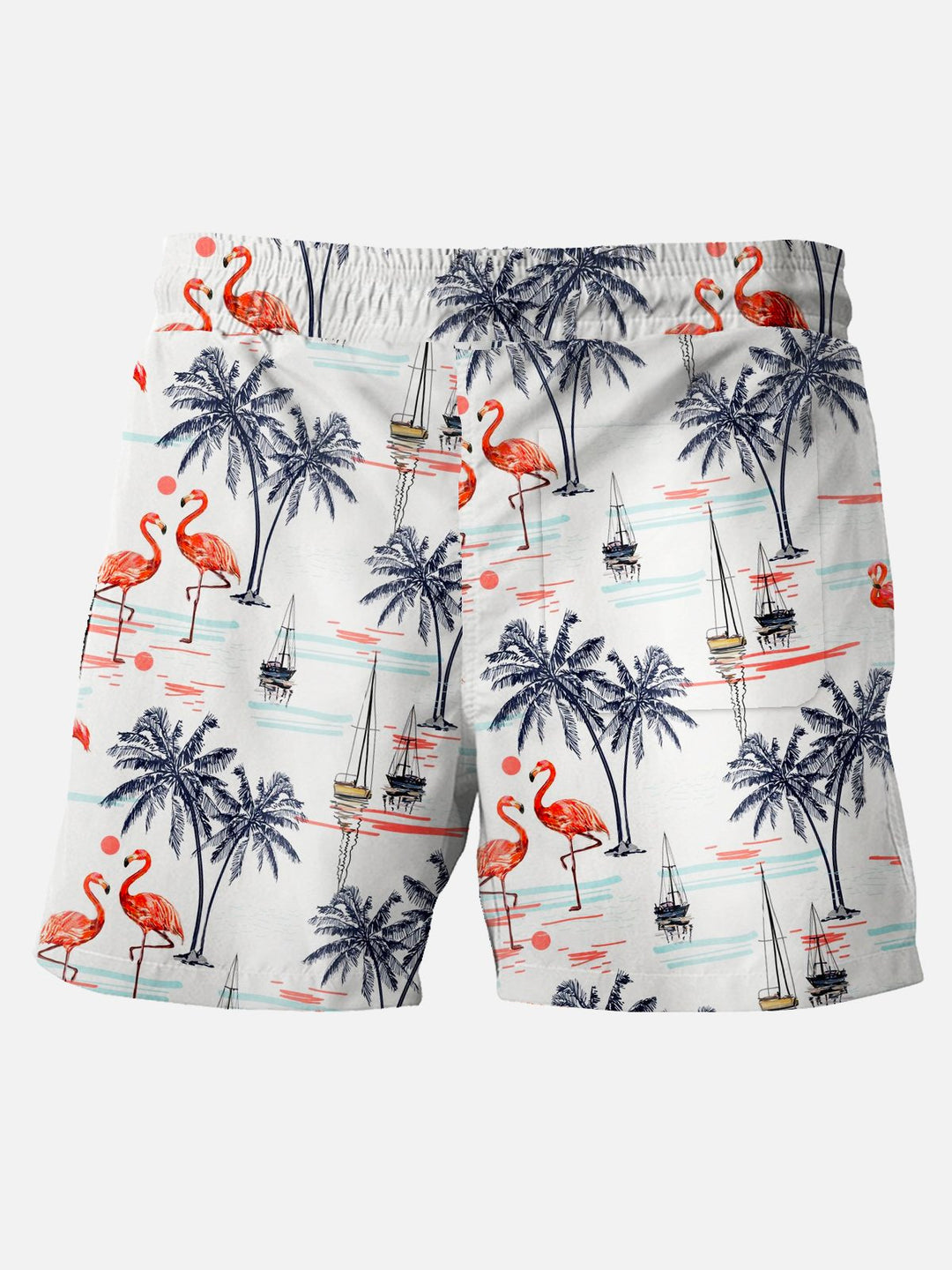 Pantalones cortos hawaianos con estampado de flamencos y cocoteros hawaianos para hombre, elásticos, de secado súper rápido
