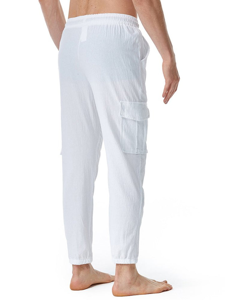 Pantalones de yoga de lino y algodón para hombre, holgados, informales, ligeros, con cintura elástica