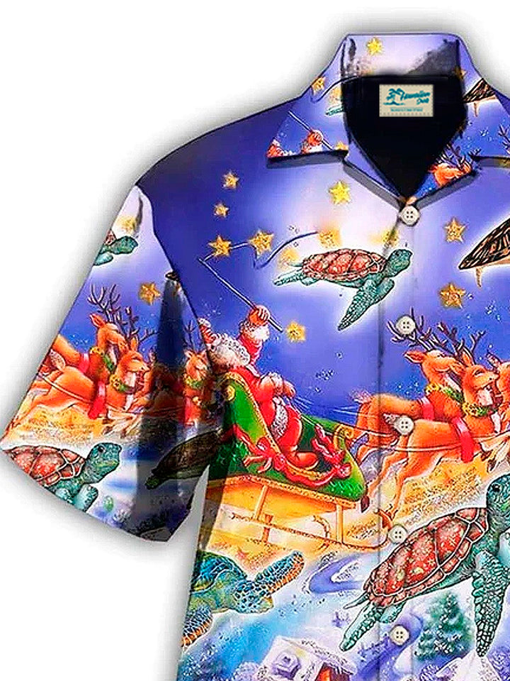 Alohadaddy Turtle Neon Light Merry Christmas Happiness - Hawaiian Shirt