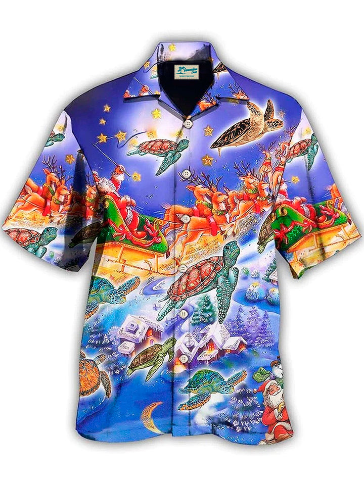 Alohadaddy Turtle Neon Light Merry Christmas Happiness - Hawaiian Shirt