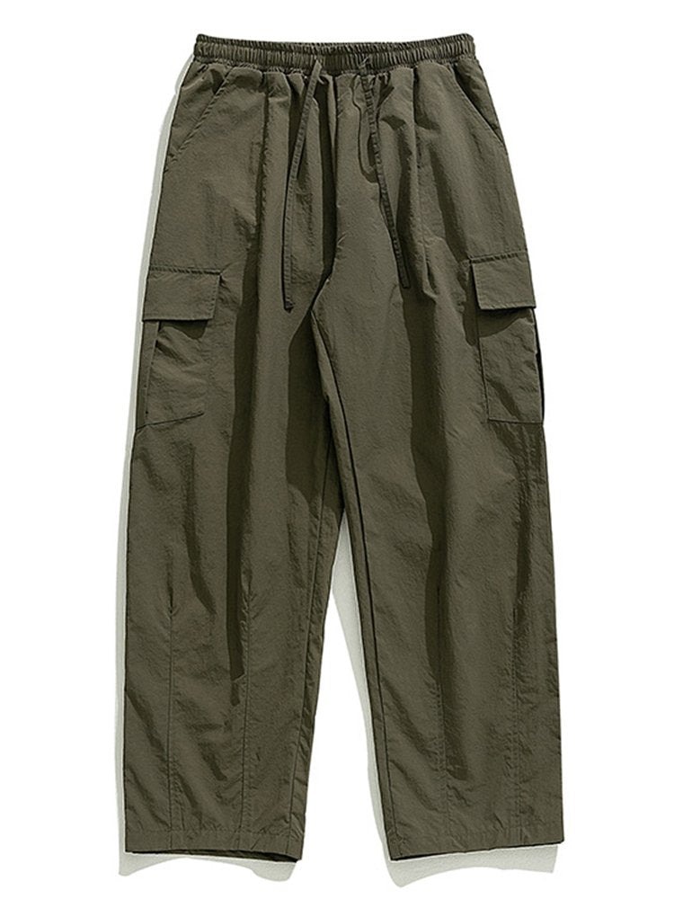 Pantalones de trabajo informales con bolsillos tridimensionales, sueltos y con diseño plisado para exteriores para hombre