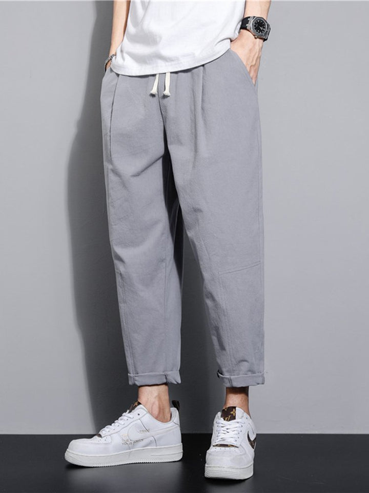 Pantalones de lino y algodón con pierna recta y holgados para hombre