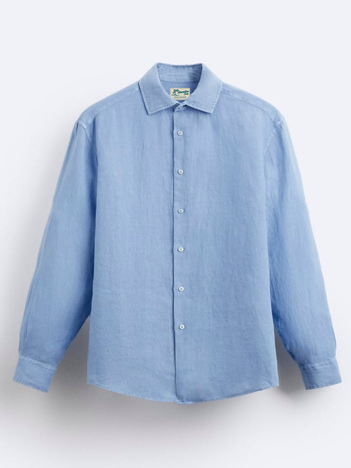 Alohadaddy Beach Vacation Blue Long Sleeve Shirt Textured Breathable Comfortable Aloha Button Camp Shirts