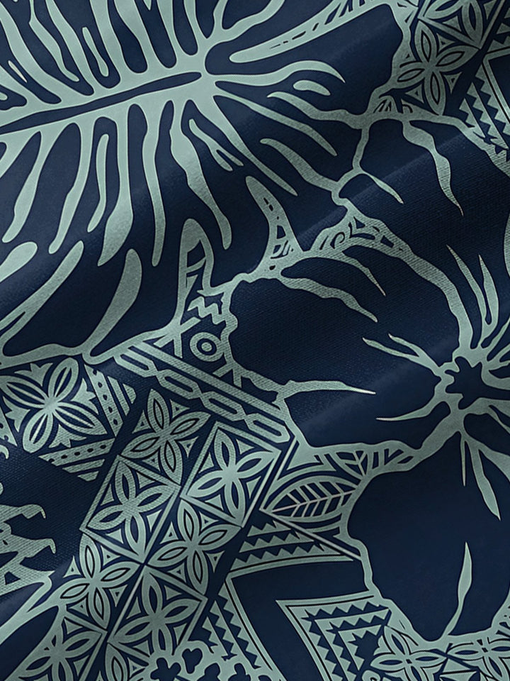 Chemises hawaïennes à fleurs pour hommes Alohadaddy Beach Vacation Tiki Totem Blue Chemises de camp Aloha extensibles surdimensionnées