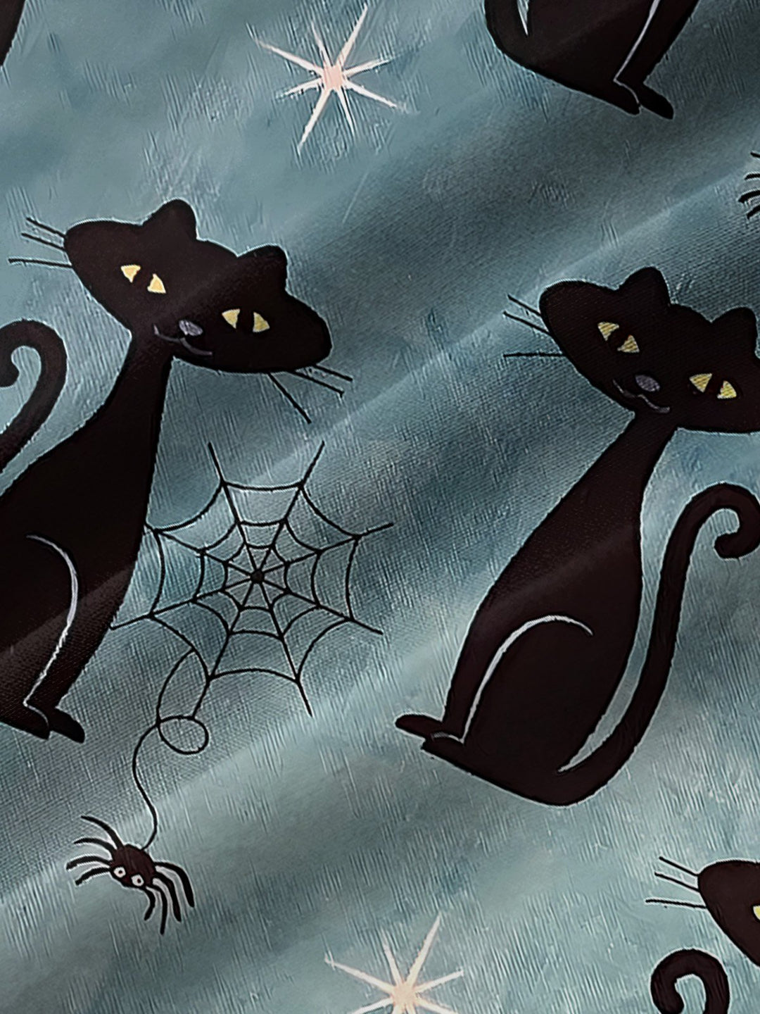 Camisas hawaianas para hombre con diseño de gato negro y azul claro de Halloween de Alohadaddy, camisas elásticas divertidas con botones de campamento Aloha con dibujos animados de telaraña