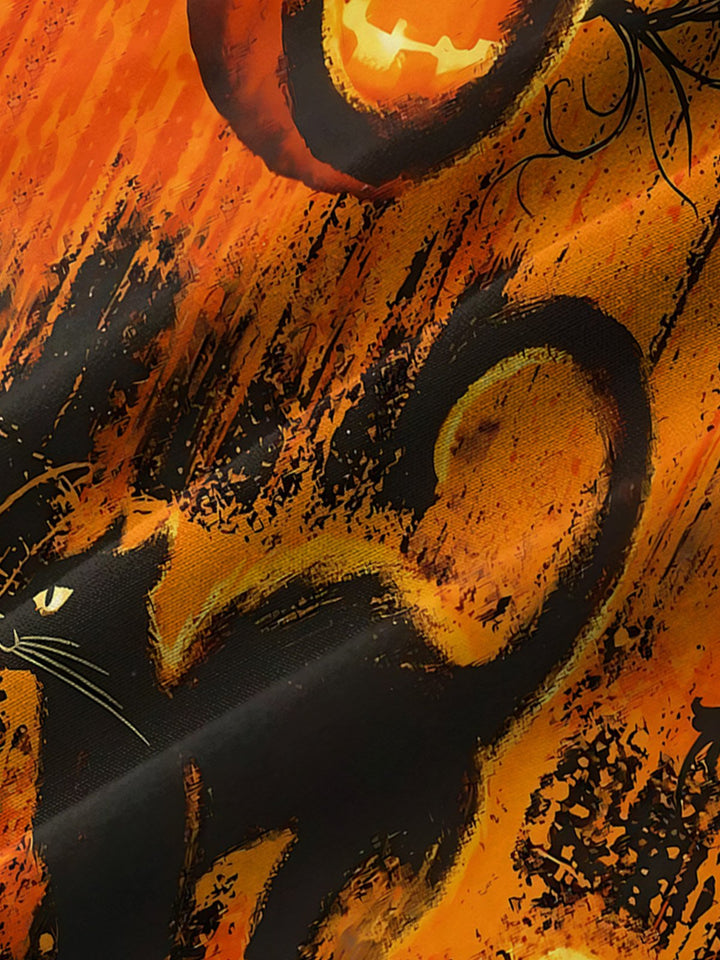 Camisas hawaianas de hombre con estampado de murciélagos y dibujos animados de gato negro fantasma, color naranja y naranja, de Alohadaddy Holiday, elásticas, de talla grande, para campamento Aloha