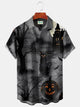 Alohadaddy Vintage Halloween Holiday Men's Shirt Castle Black Cat Pumpkin Cartoon Ghost Art Stretch Plus Size Aloha Camp Shirts