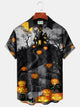 Alohadaddy Vintage Halloween Holiday Men's Shirts Moon Castle Cartoon Black Cat Witch Art Stretch Plus Size Aloha Camp Shirts