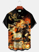 Alohadaddy Halloween Holiday Black Men's Hawaiian Shirt Orange Witch Cartoon Stretch Plus Size Aloha Camp Shirts