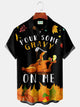 Alohadaddy Thanksgiving Turkey Black Men's Casual Holiday Shirts Stretch Plus Size Aloha Camp Pocket Shirts