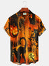 Alohadaddy Holiday Orange Halloween Men's Hawaiian Shirts Ghost Black Cat Cartoon Bat Art Stretch Plus Size Aloha Camp Shirts
