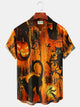 Alohadaddy Holiday Orange Halloween Men's Hawaiian Shirts Ghost Black Cat Cartoon Bat Art Stretch Plus Size Aloha Camp Shirts