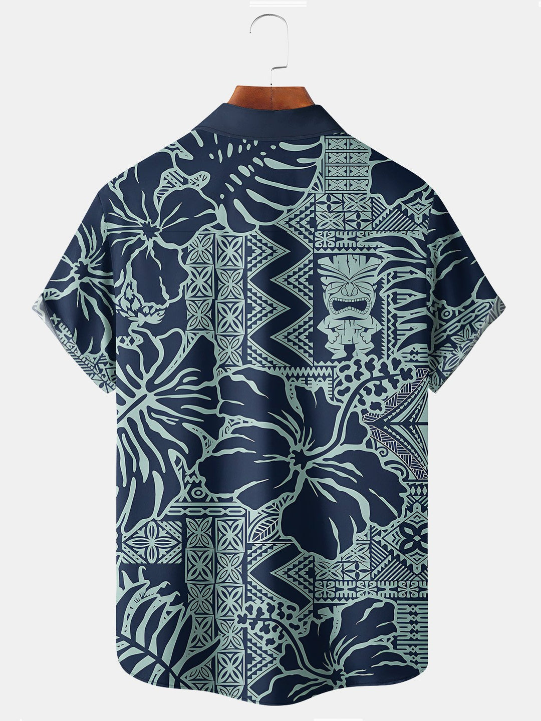 Chemises hawaïennes à fleurs pour hommes Alohadaddy Beach Vacation Tiki Totem Blue Chemises de camp Aloha extensibles surdimensionnées