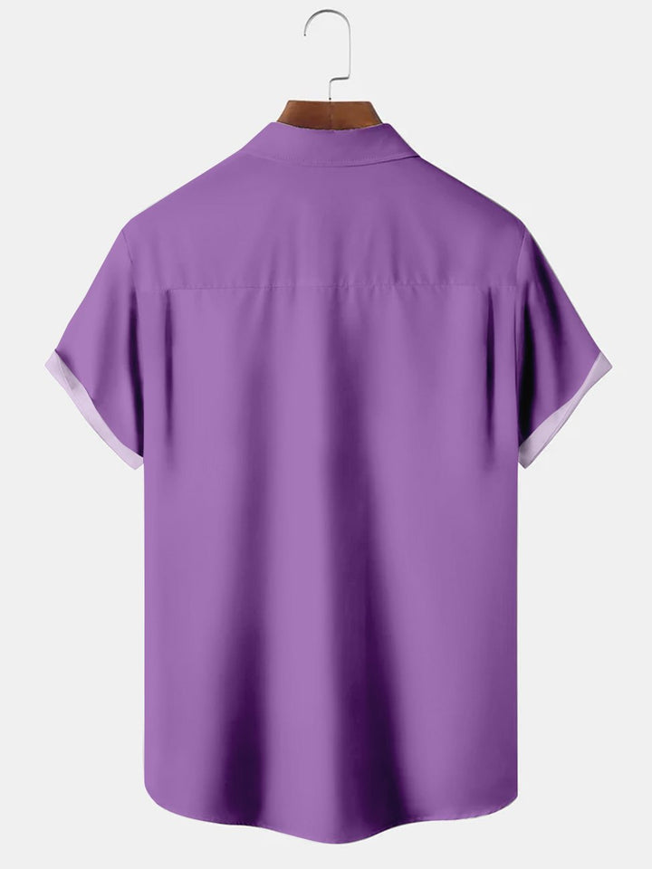 Alohadaddy Purple Plain Contrast Casual Bowling Cotton-Blend Plus Size Shirts