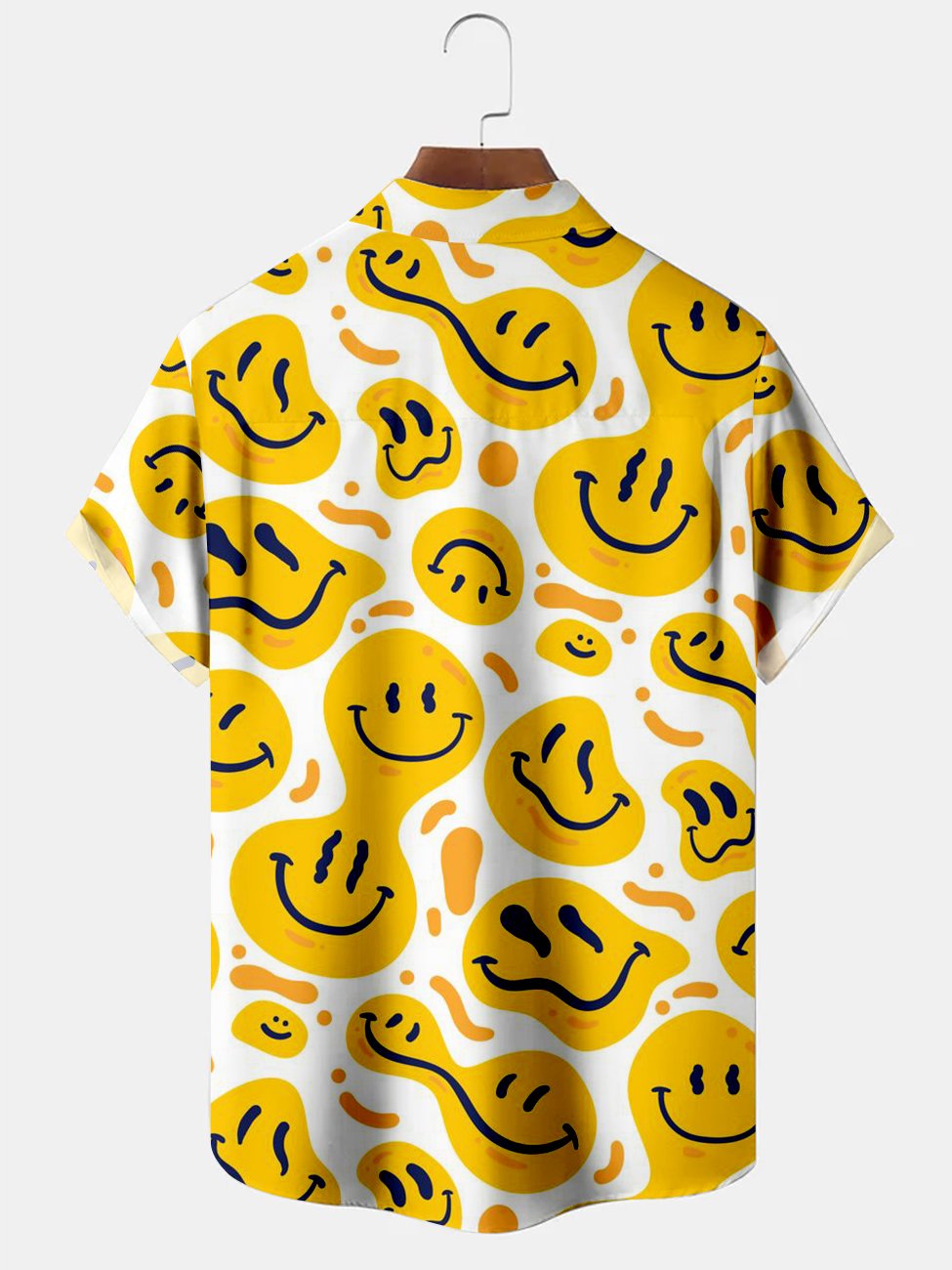 Camisas informales de mezcla de algodón con cara sonriente abstracta amarilla de Alohadaddy en tallas grandes