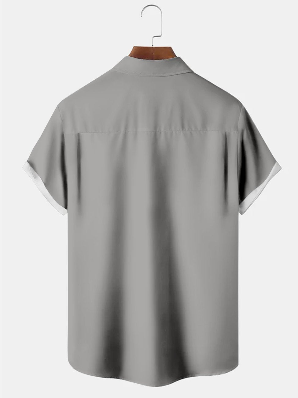 Alohadaddy Gray Plain Casual Cotton-Blend Bowling Plus Size Shirts