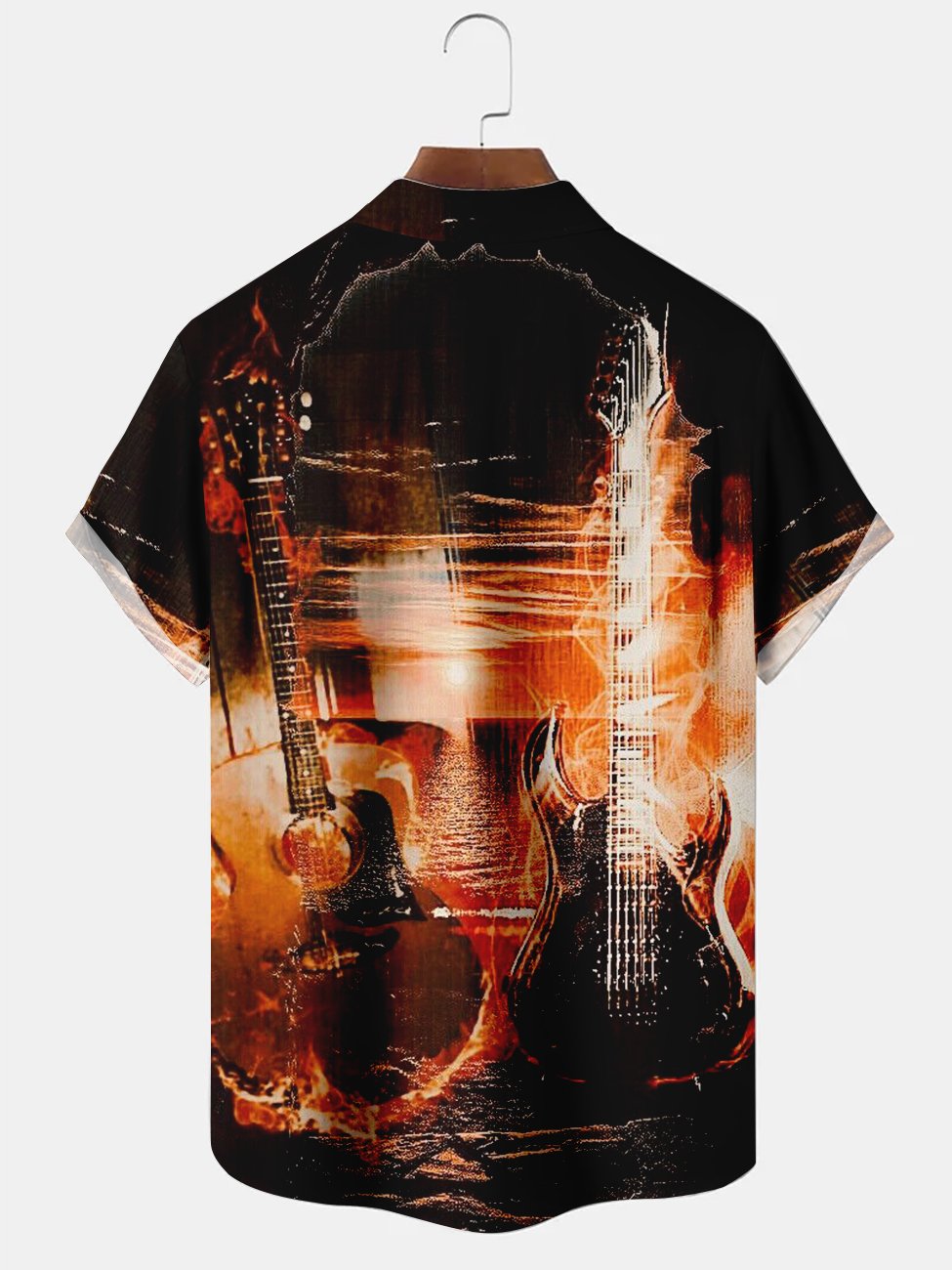 Alohadaddy Black Abstract Double Guitar Illustration Casual Plus Size Shirts