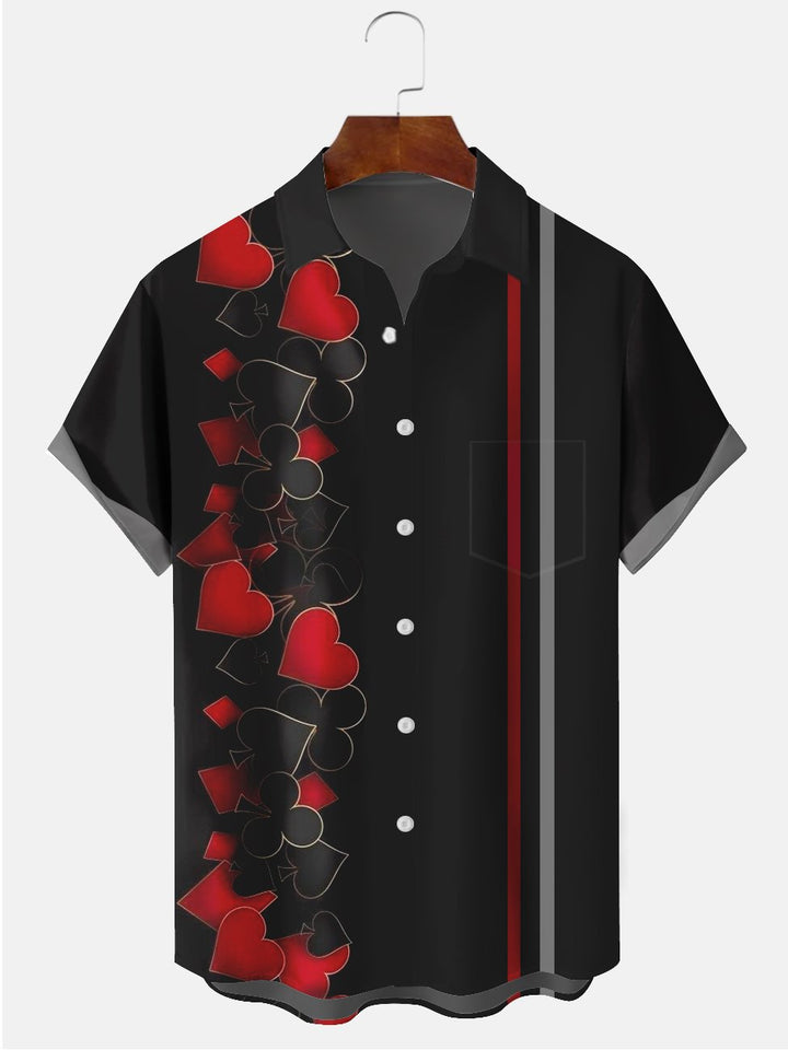 Alohadaddy Black Casual Poker Cotton-Blend Plus Size Bowling Shirts
