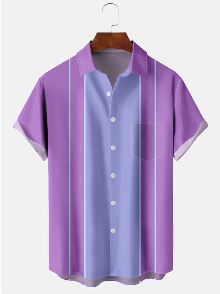Alohadaddy Purple Plain Contrast Casual Bowling Cotton-Blend Plus Size Shirts