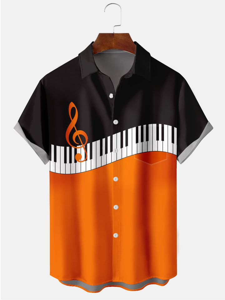 Camisas informales de talla grande en mezcla de algodón con estampado de piano en contraste naranja y negro de Alohadaddy