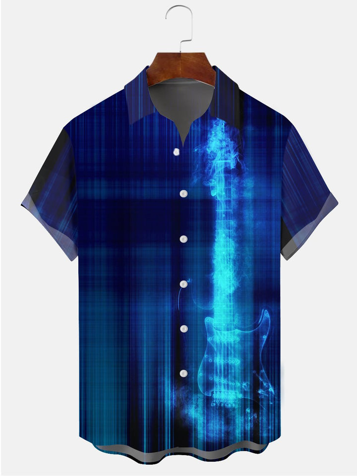Alohadaddy Blue Abstract Casual Music Equipment Cotton-Blend Plus Size Shirts