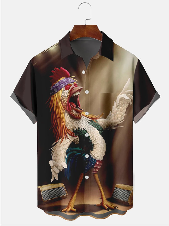 Alohadaddy Multicolor Chicken Illustration Cotton-Blend Casual Plus Size Shirts