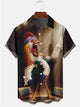 Alohadaddy Multicolor Chicken Illustration Cotton-Blend Casual Plus Size Shirts