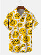 Alohadaddy Yellow Abstract Smiling Face  Casual Cotton-Blend Plus Size Shirts