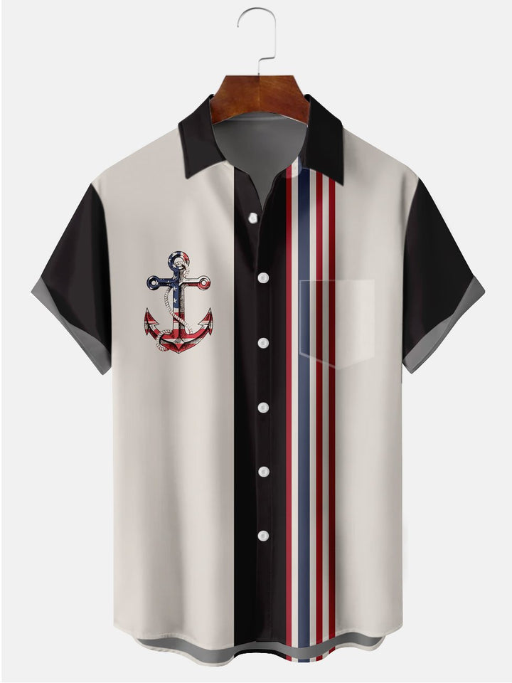 Alohadaddy Multicolor Navigation Anchor Casual Cotton-Blend Plus Size Shirts