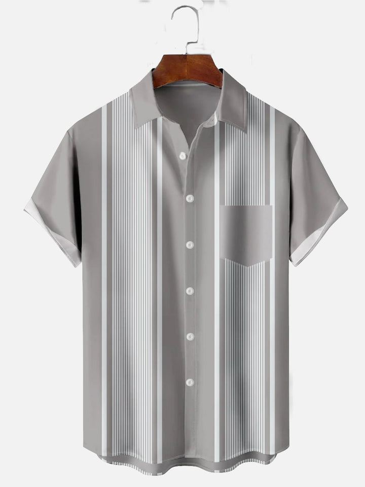 Alohadaddy Gray Plain Casual Cotton-Blend Bowling Plus Size Shirts