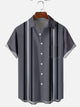 Alohadaddy Deep Gray Strpes Plain Casual Cotton-Blend Bowling Plus Size Shirts