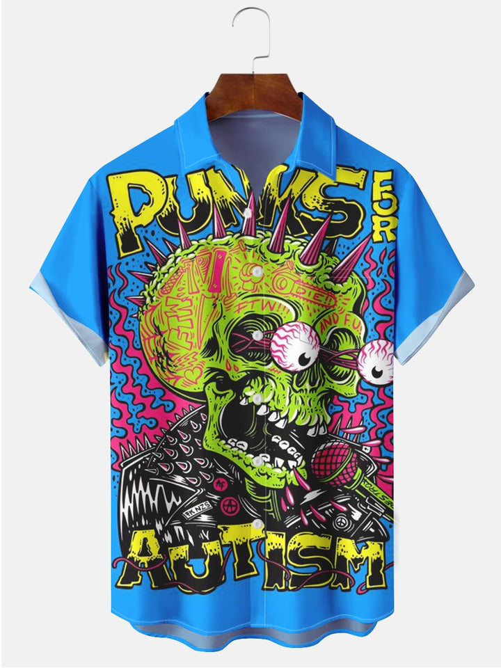 Alohadaddy Halloween Funny Blue Skull Casual Plus Size Shirts