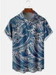 Alohadaddy Eastern Japanese Blue Waves Pattern Casual Plus Size Shirts
