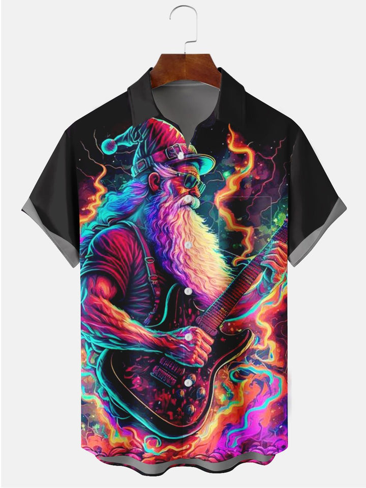 Alohadaddy Black Christmas Santa Claus Illustration Casual Plus Size Shirts