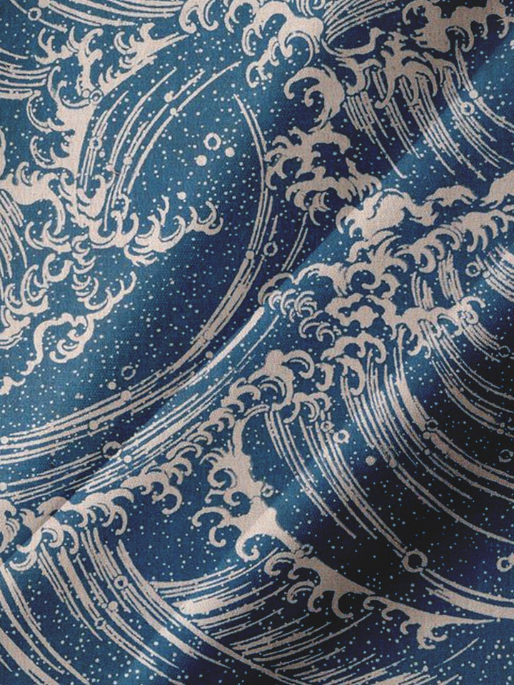 Alohadaddy Eastern Japanese Blue Waves Pattern Casual Plus Size Shirts