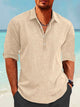 Alohadaddy Cotton Linen Pullover Shirt Collar Button Up Daily Hawaiian Long Sleeve Shirt