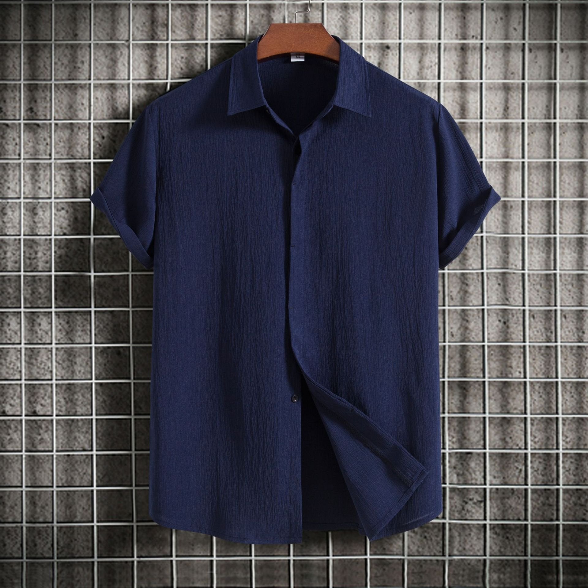 Alohadaddy Vintage Casual Men's Cotton Linen Shirts Plus Size Solid Color Basic Camp Shirts