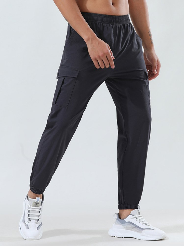 Pantalones de secado rápido para exteriores para hombre, pantalones holgados de tejido elástico con pies de viga, pantalones casuales de fitness