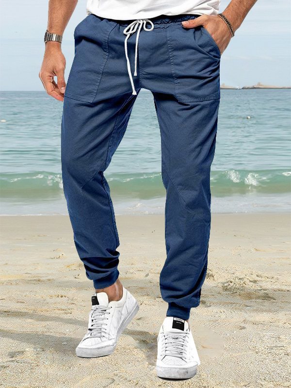 Pantalon décontracté à cordon de serrage de couleur unie pour hommes