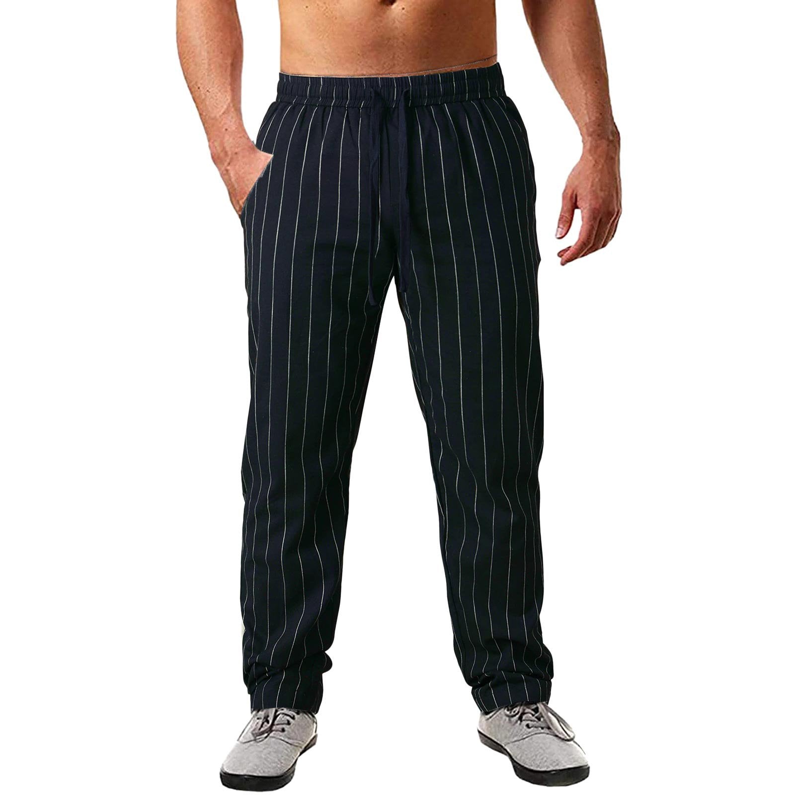 Alohadaddy Beach Holiday Men's Striped Casual Pants Cotton Blend Breathable Comfort Trousers