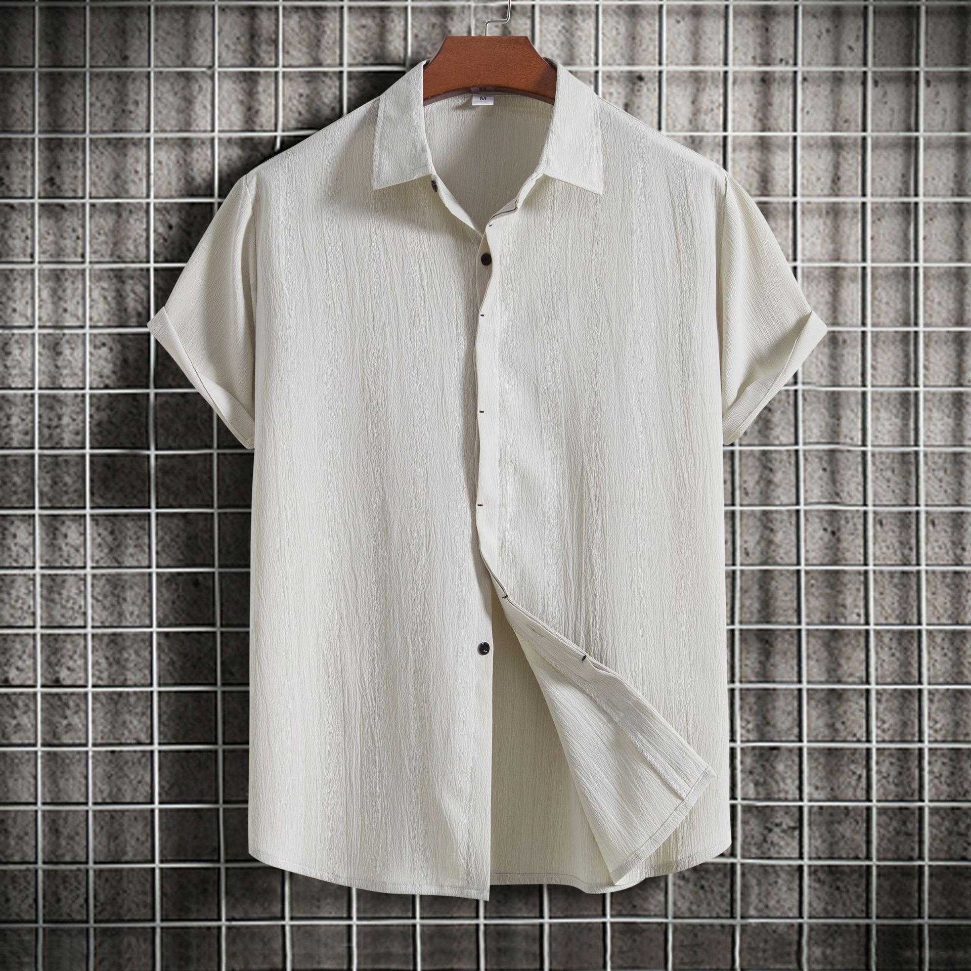 Alohadaddy Vintage Casual Men's Cotton Linen Shirts Plus Size Solid Color Basic Camp Shirts