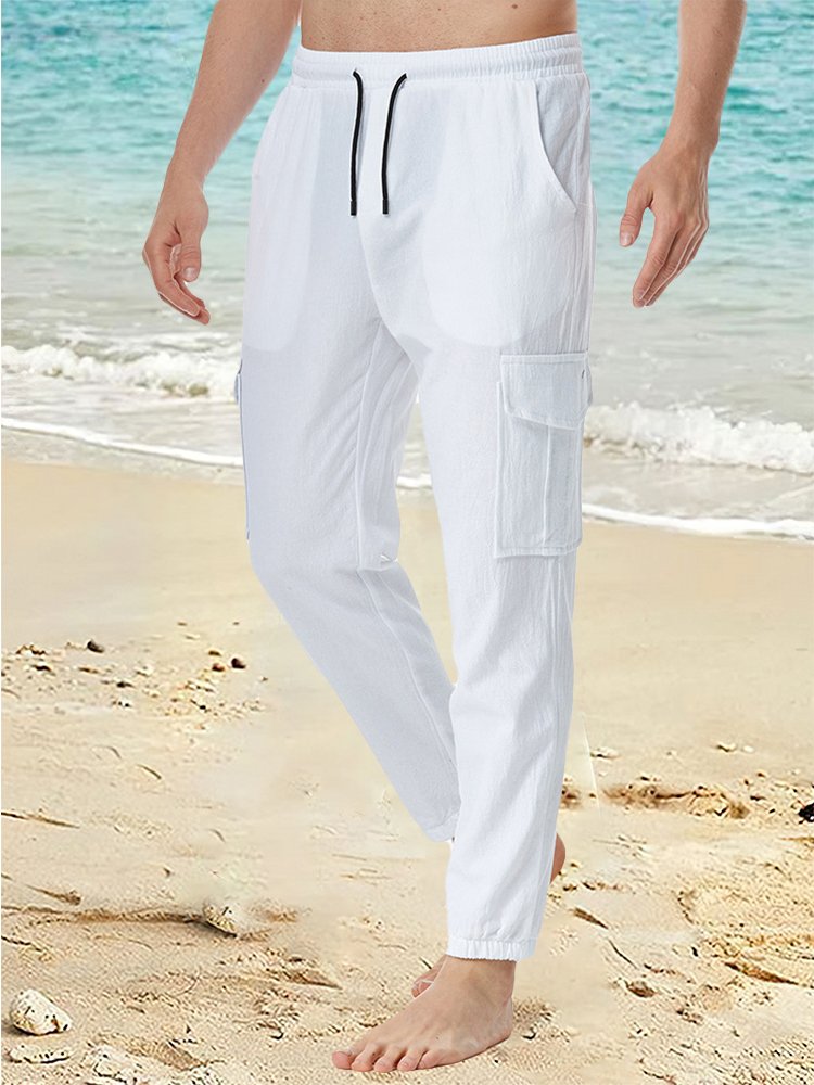 Pantalones de yoga de lino y algodón para hombre, holgados, informales, ligeros, con cintura elástica